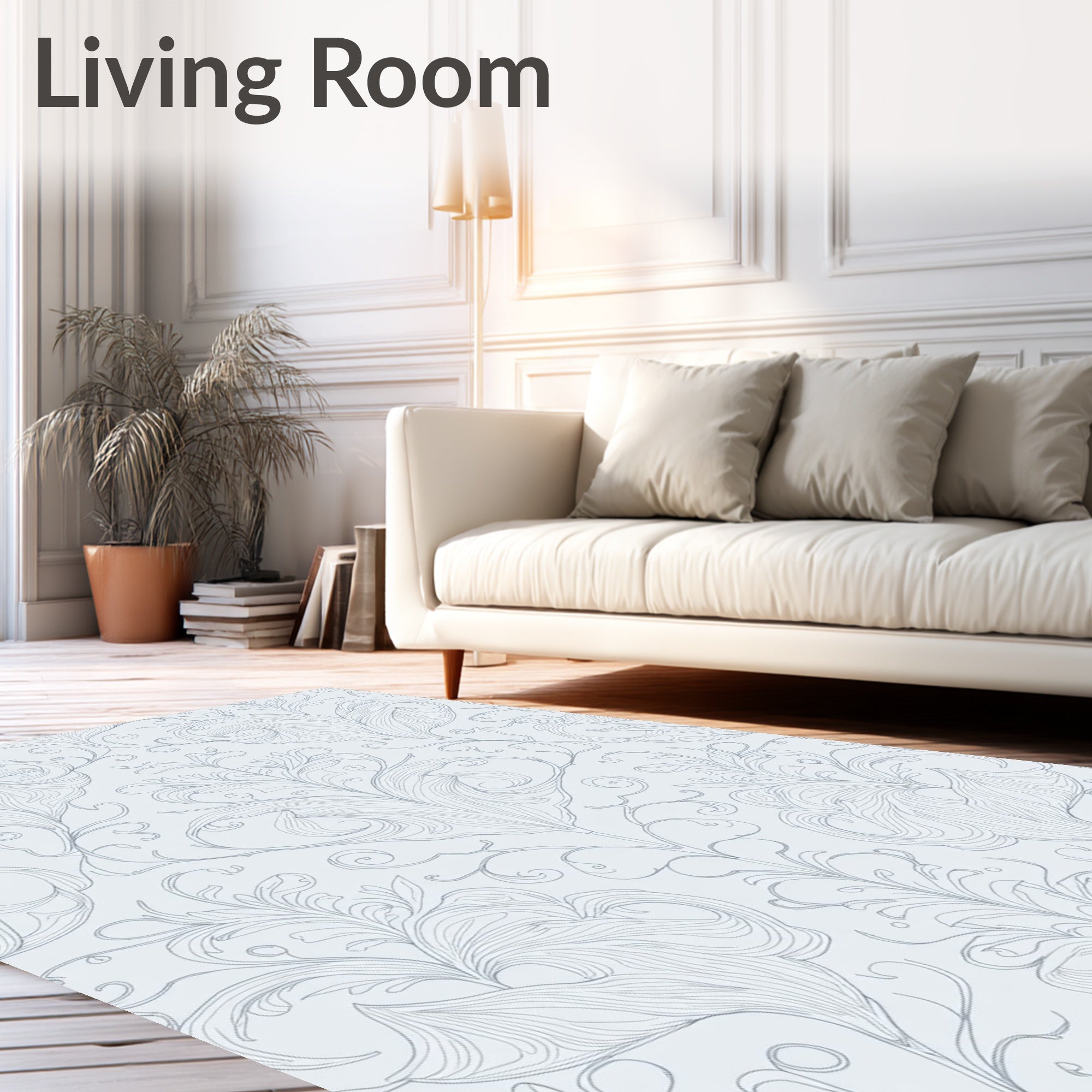 Pale Blue Floral Vine Damask Rug