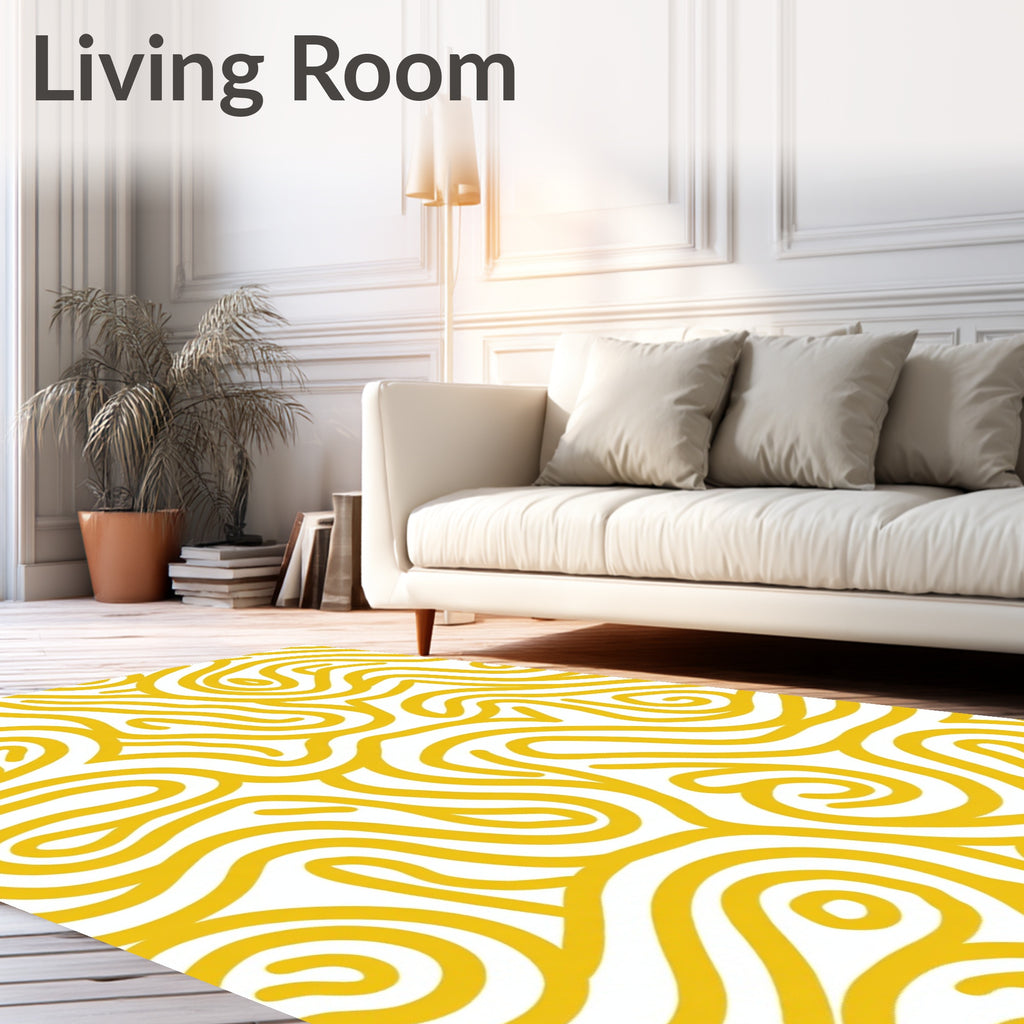 Golden Yellow Abstract Swirls Rug