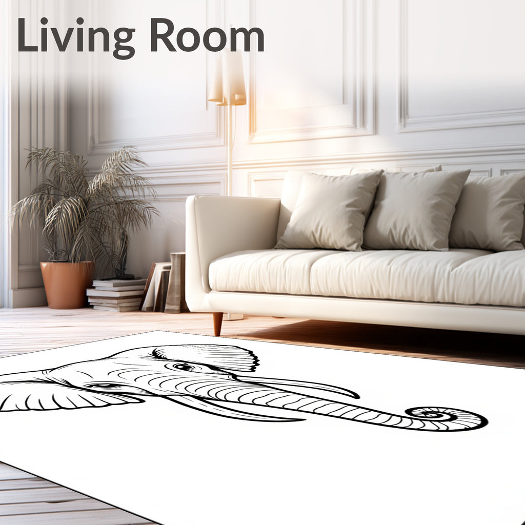 Bold Black Elephant Line Art Rug