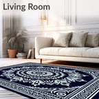 Midnight Blue Floral Medallion Border Rug