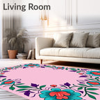 Teal Coral Blossom Vine Frame Rug