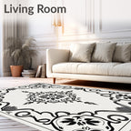 Black White Classic Floral Medallion Rug