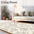 Cream and Sepia Flourish Damask Rug