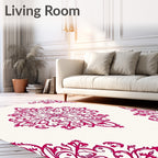Crimson Floral Medallion on White Ground Rug