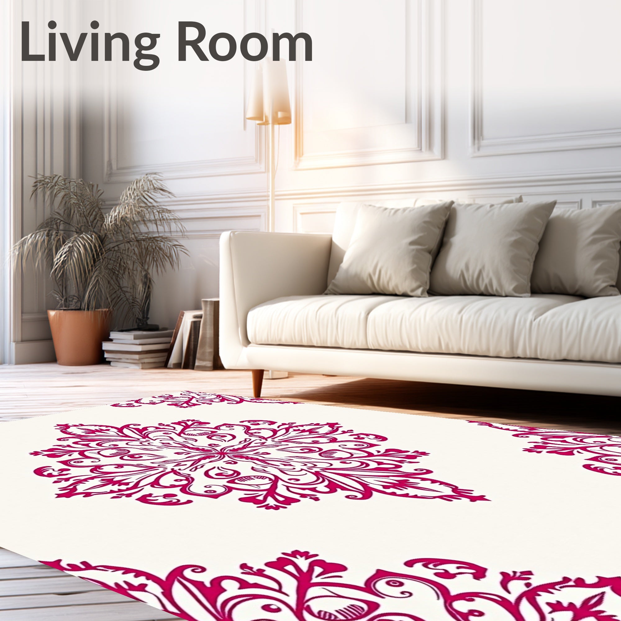 Crimson Floral Medallion on White Ground Rug