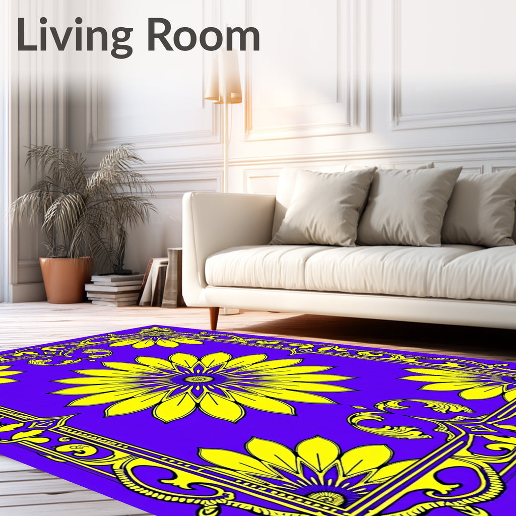 Vibrant Yellow Floral Garden Border Rug