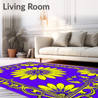 Vibrant Yellow Floral Garden Border Rug