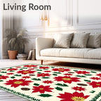 Crimson Red Poinsettia Pinecone Arrangement Rug