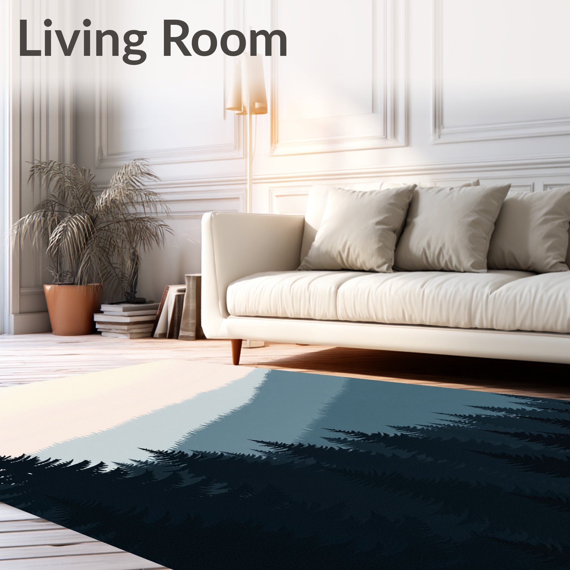 Misty Forest Silhouette Blue Hills Rug