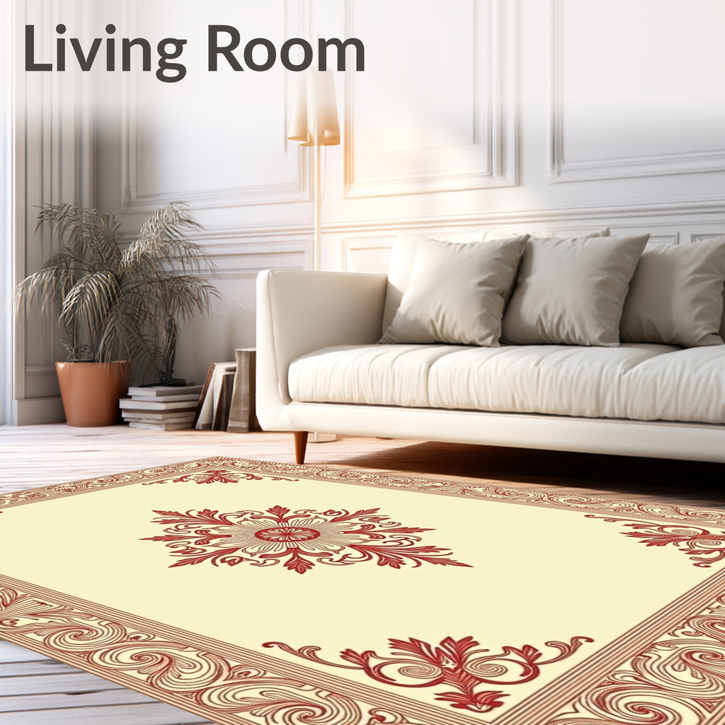 Crimson Floral Border Cream Center Rug
