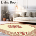 Crimson Floral Border Cream Center Rug