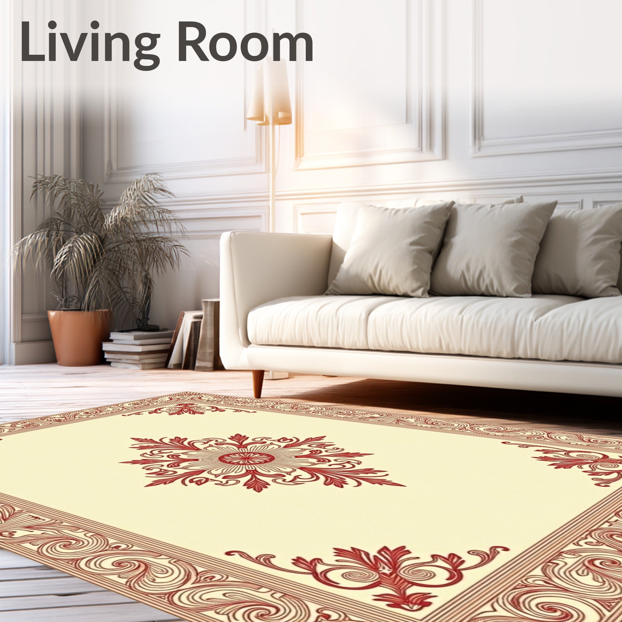 Crimson Floral Border Cream Center Rug