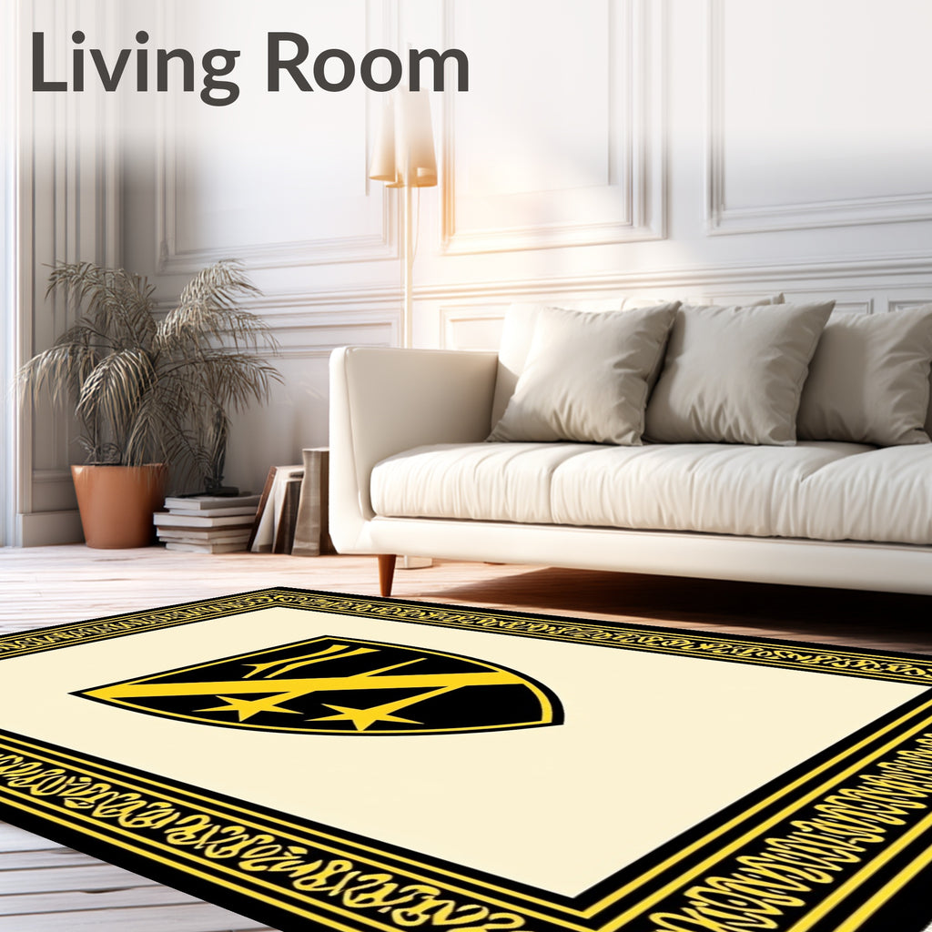 Black and Yellow Crest Border Rug