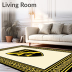 Black and Yellow Crest Border Rug