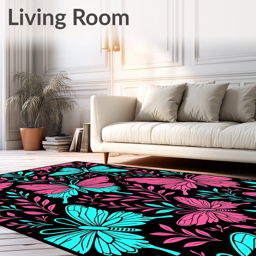 Pink Blue Butterfly Foliage Garden Rug