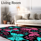 Pink Blue Butterfly Foliage Garden Rug