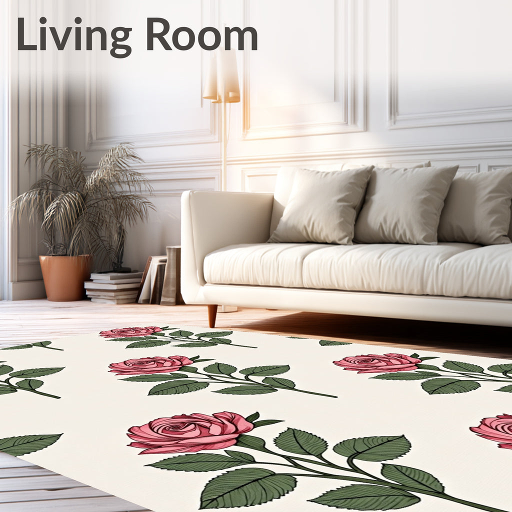 Pink Rose Stem Botanical Collage Rug