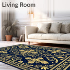 Deep Sapphire Golden Floral Medallion Rug