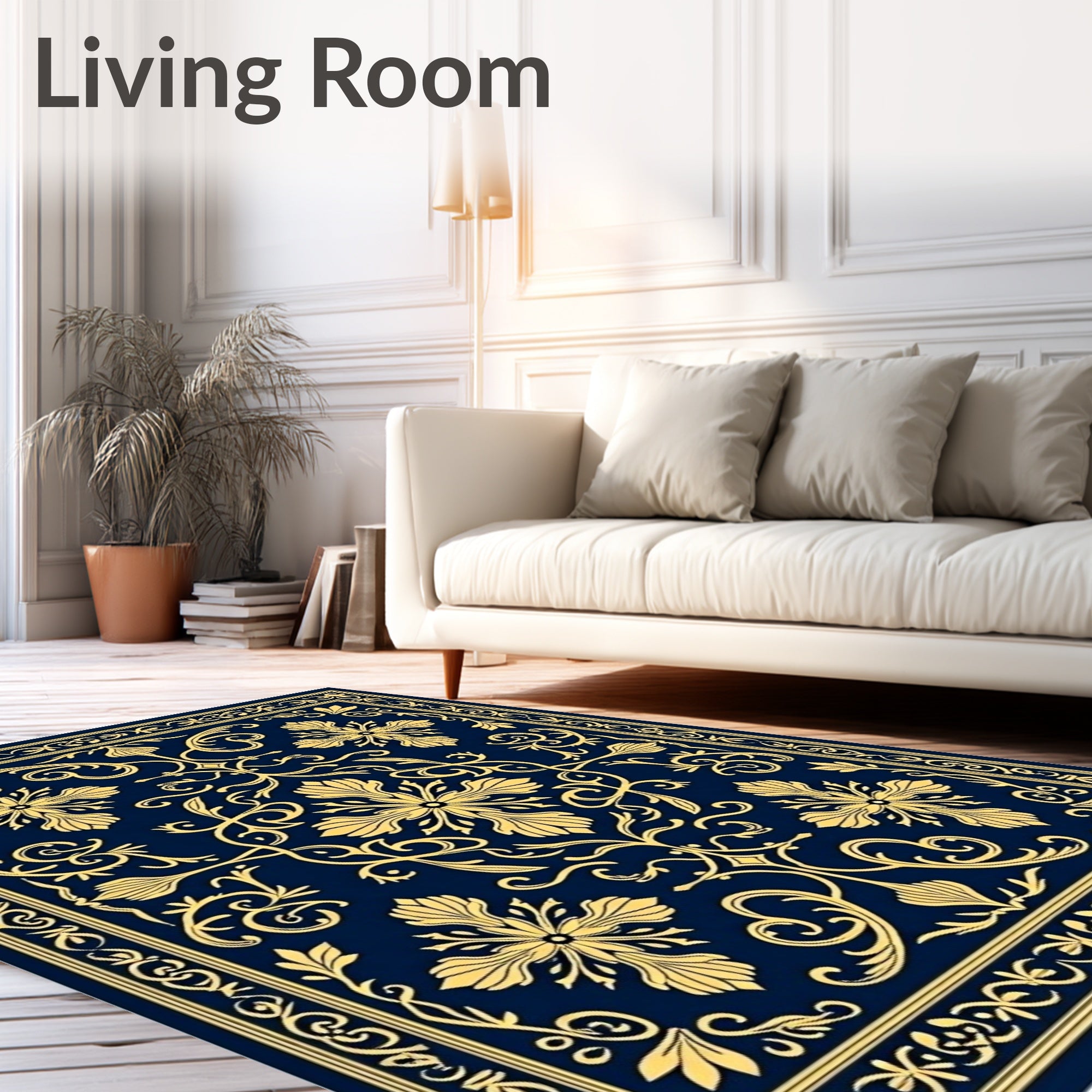 Deep Sapphire Golden Floral Medallion Rug