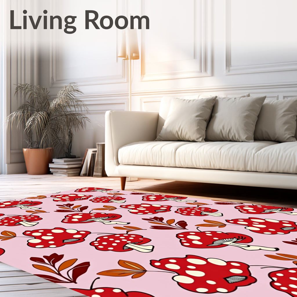Red Spotted Mushroom Fungi Foliage Rug