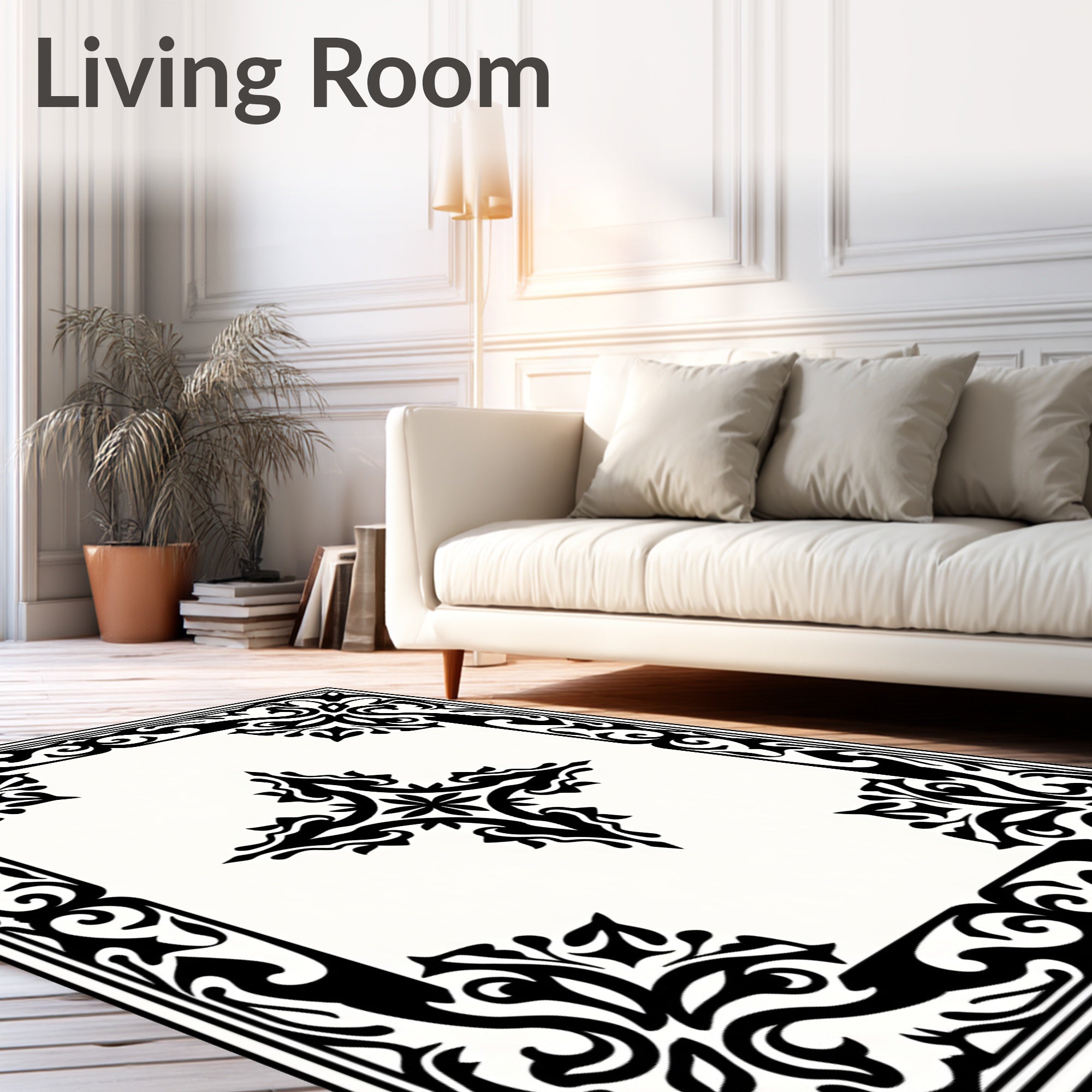 Classic Black Filigree Mandala Border Rug