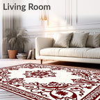 Deep Red Ornate Scrollwork Blossom Rug