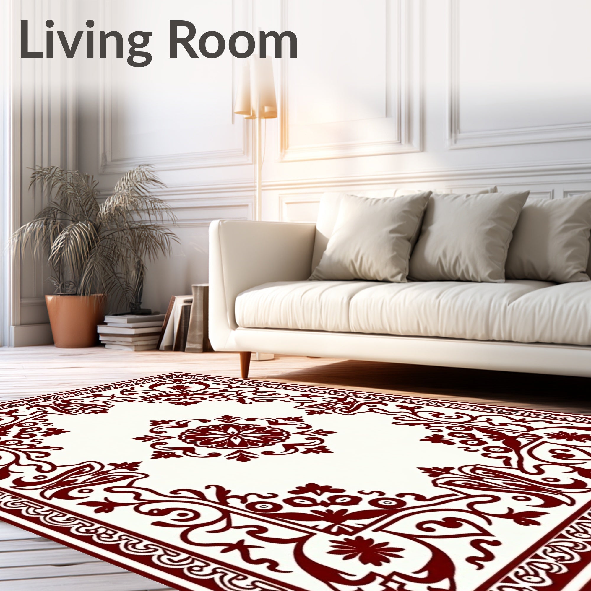 Deep Red Ornate Scrollwork Blossom Rug