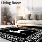 Black White Stag Floral Border Rug