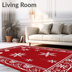 Crimson White Snowflake Holiday Ornaments Rug