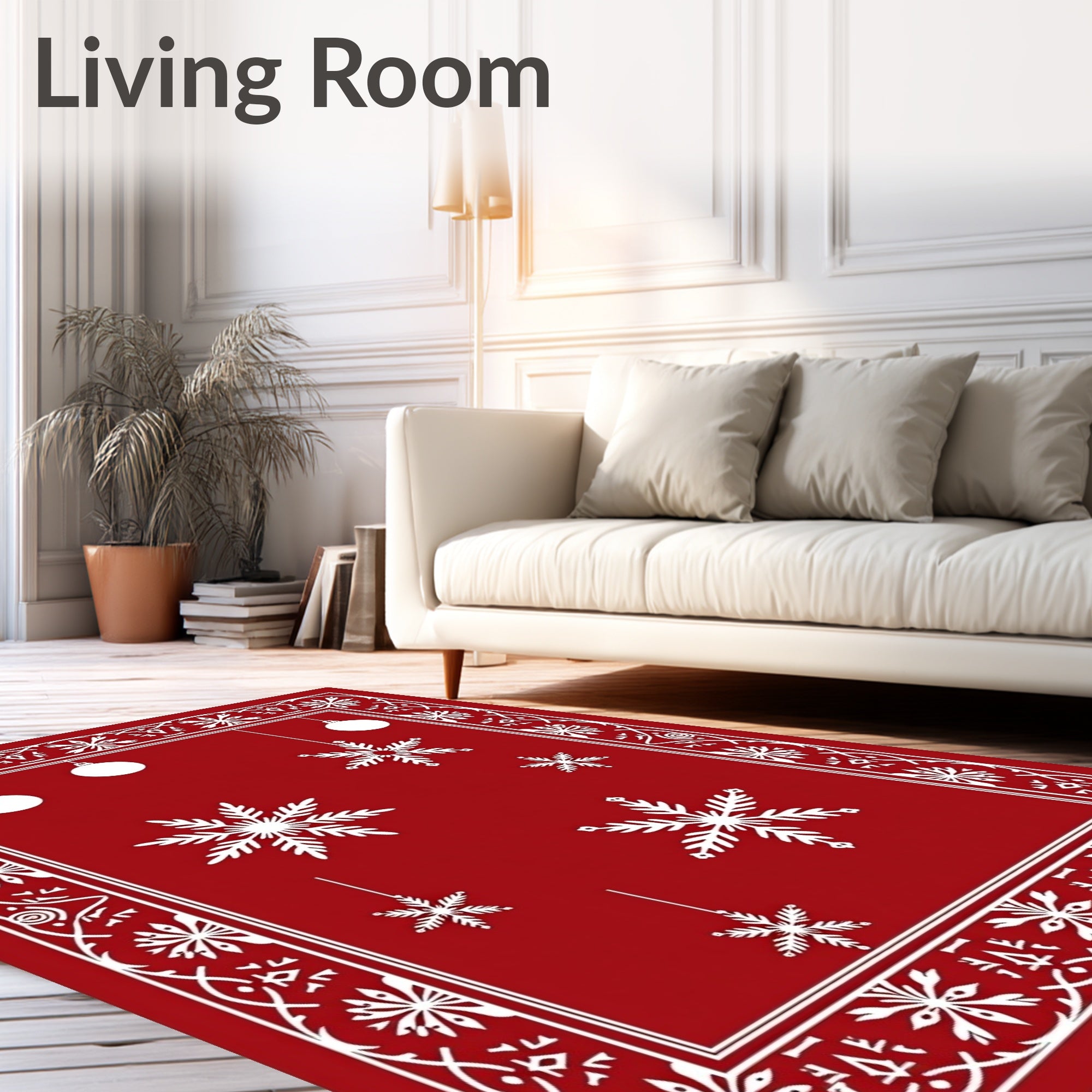 Crimson White Snowflake Holiday Ornaments Rug