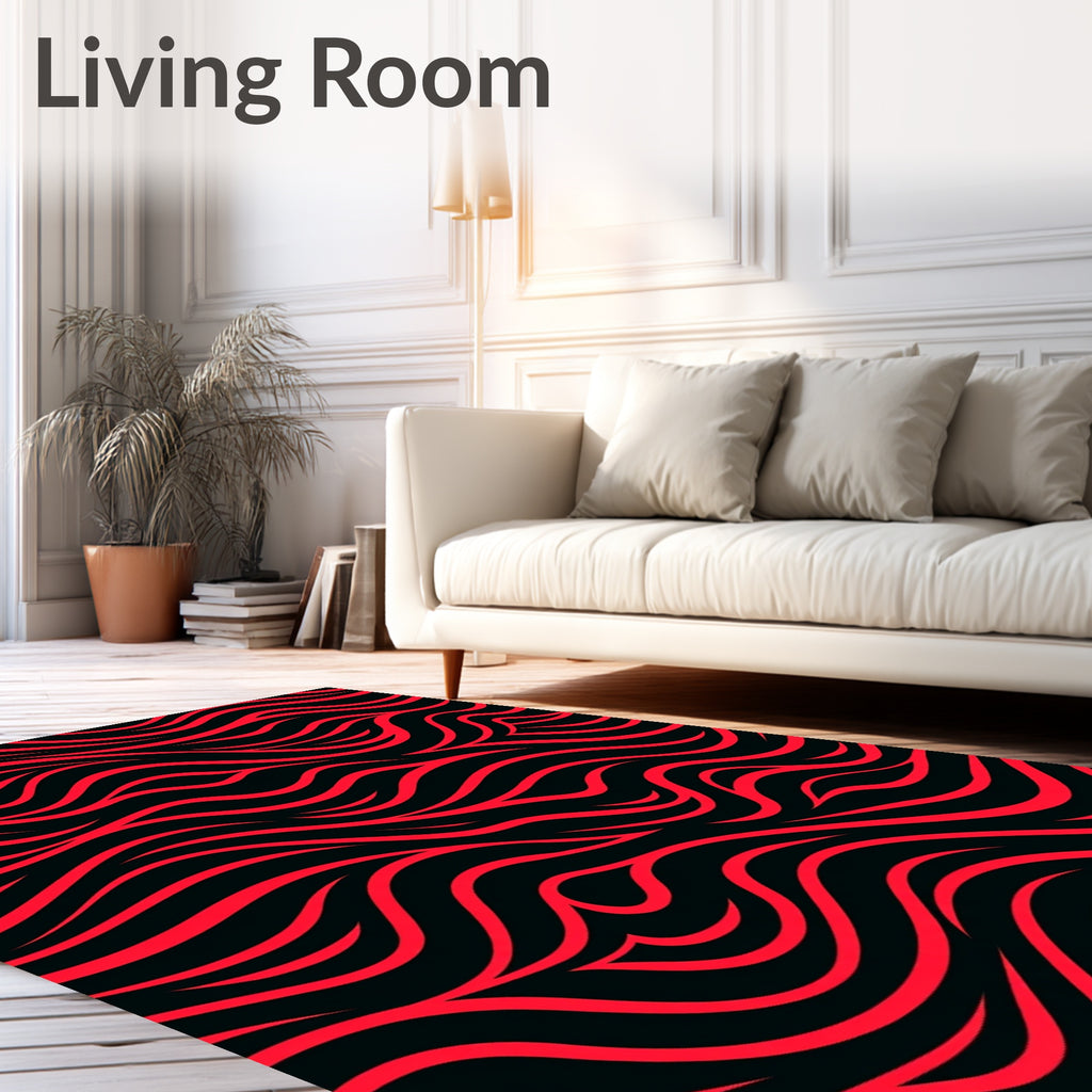 Crimson Wave Abstract Flow Rug