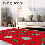 Festive Red Christmas Ornaments and Holly Rug