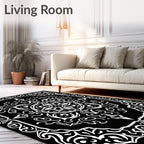 Black White Ornate Floral Medallion Rug