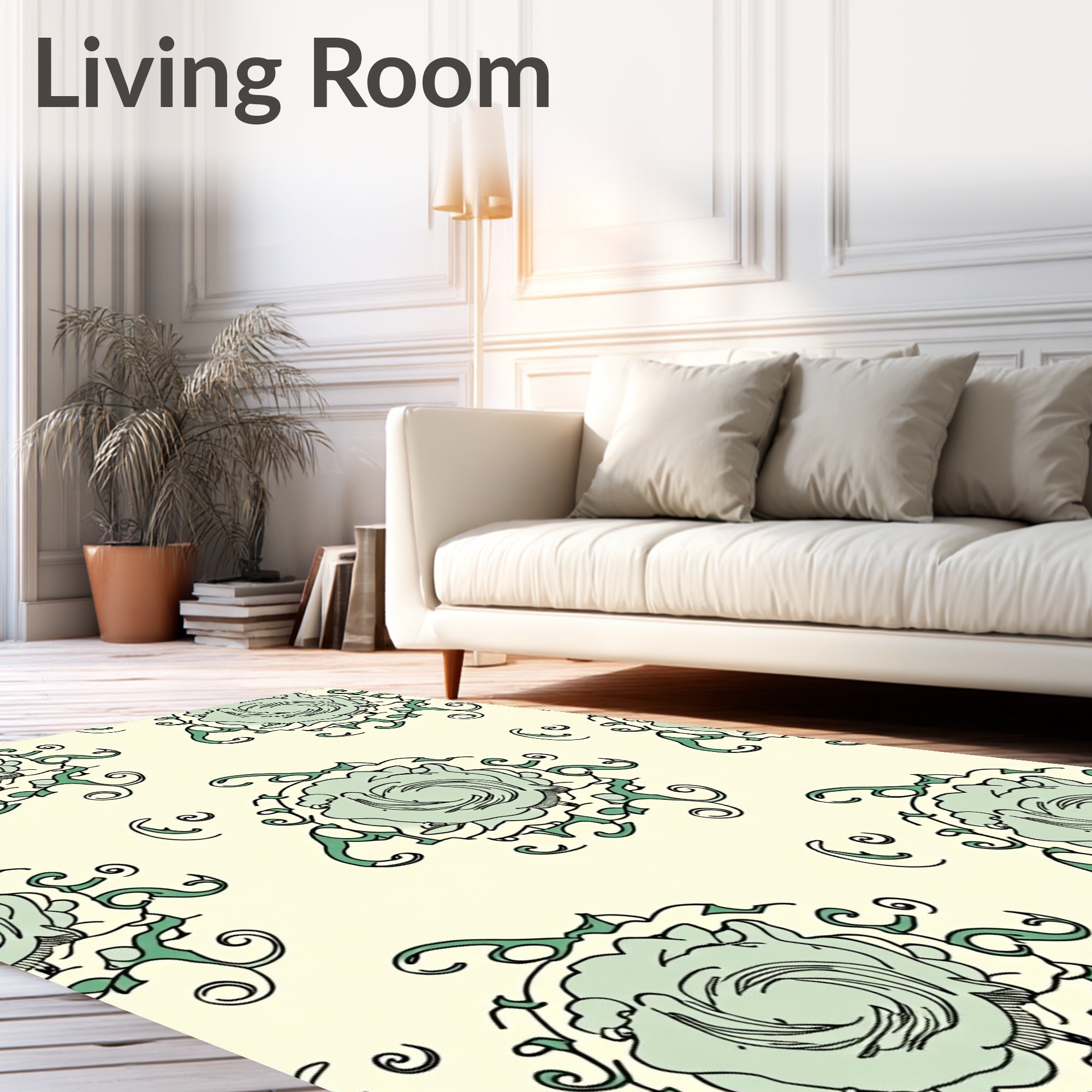 Pale Mint Swirl Floral Swirls Rug