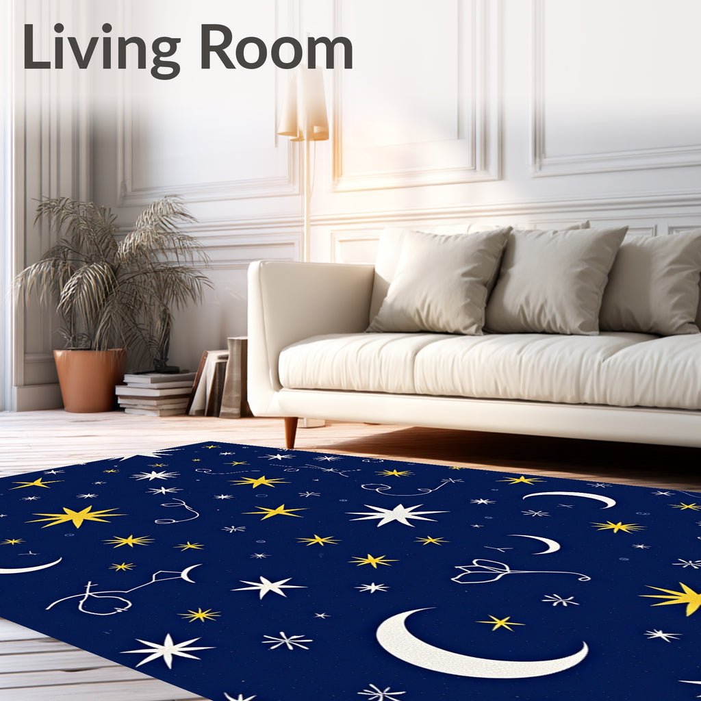 Midnight Celestial Moon Star Garland Rug
