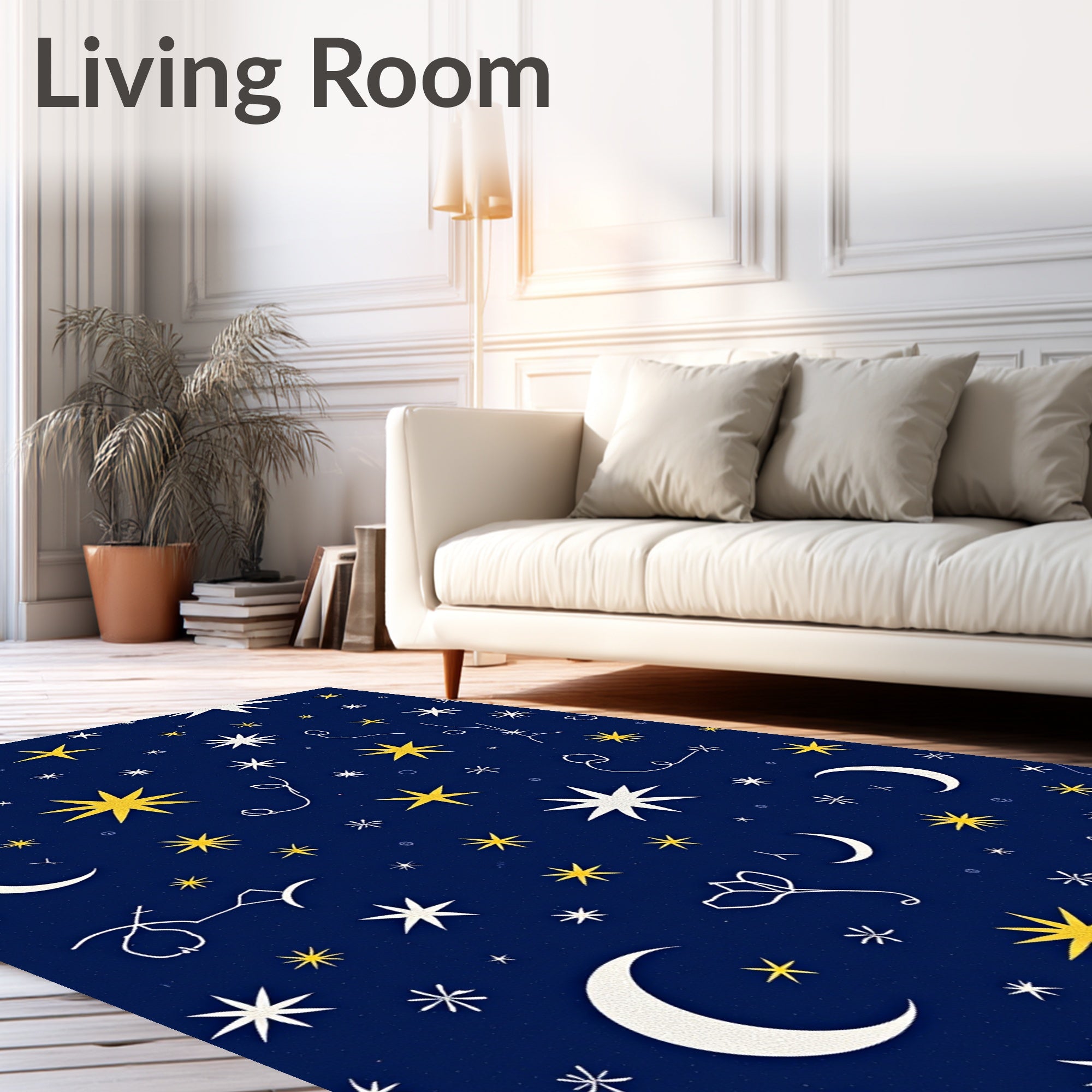 Midnight Celestial Moon Star Garland Rug