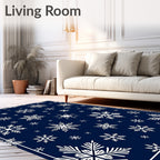 White Snowflake Snowfall Navy Rug
