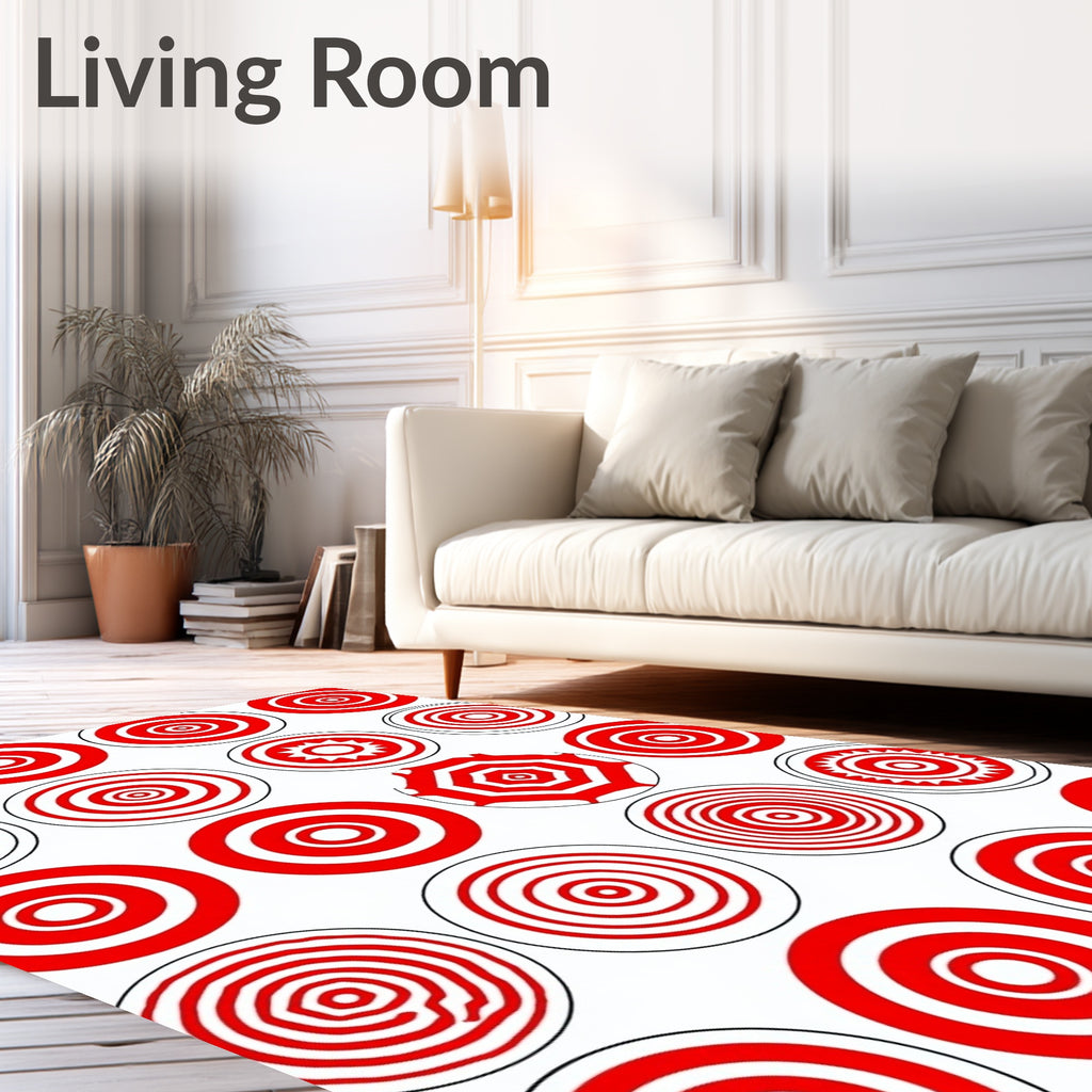 Red White Concentric Circles Collage Rug