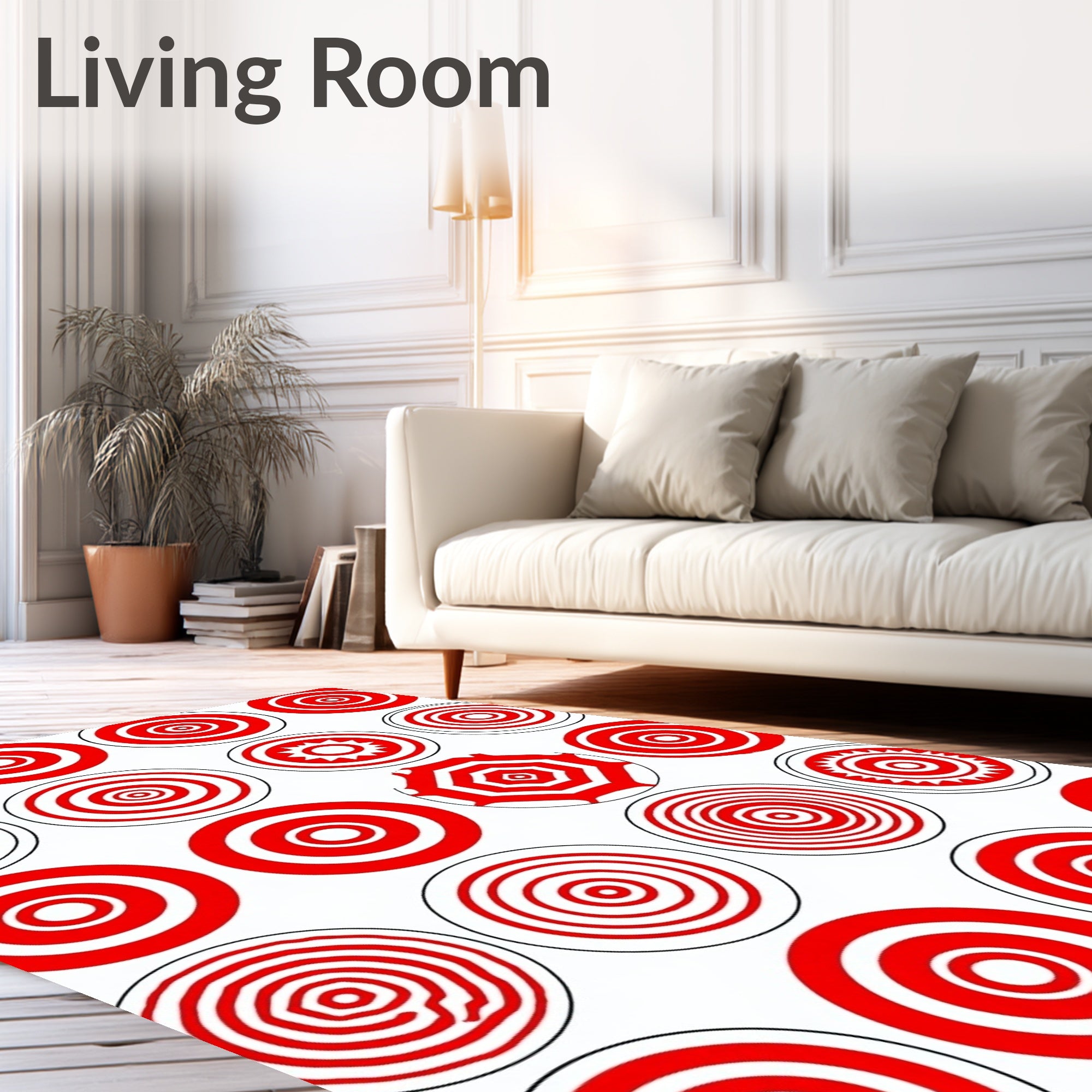 Red White Concentric Circles Collage Rug