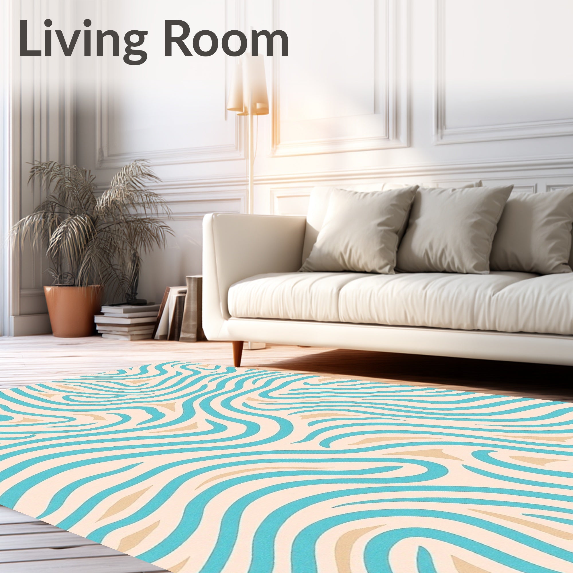 Aqua Tan Abstract Stripe Rug