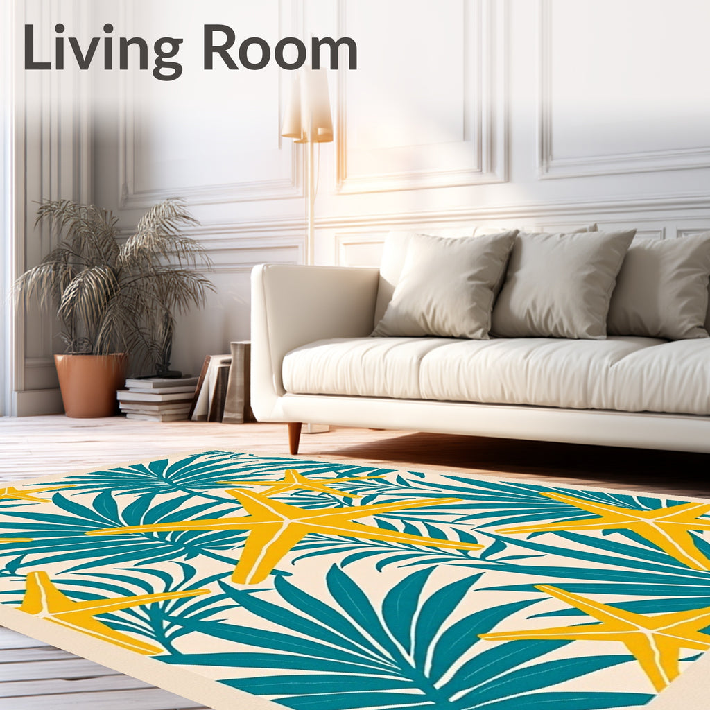 Yellow Starfish Tropical Leaf Rug