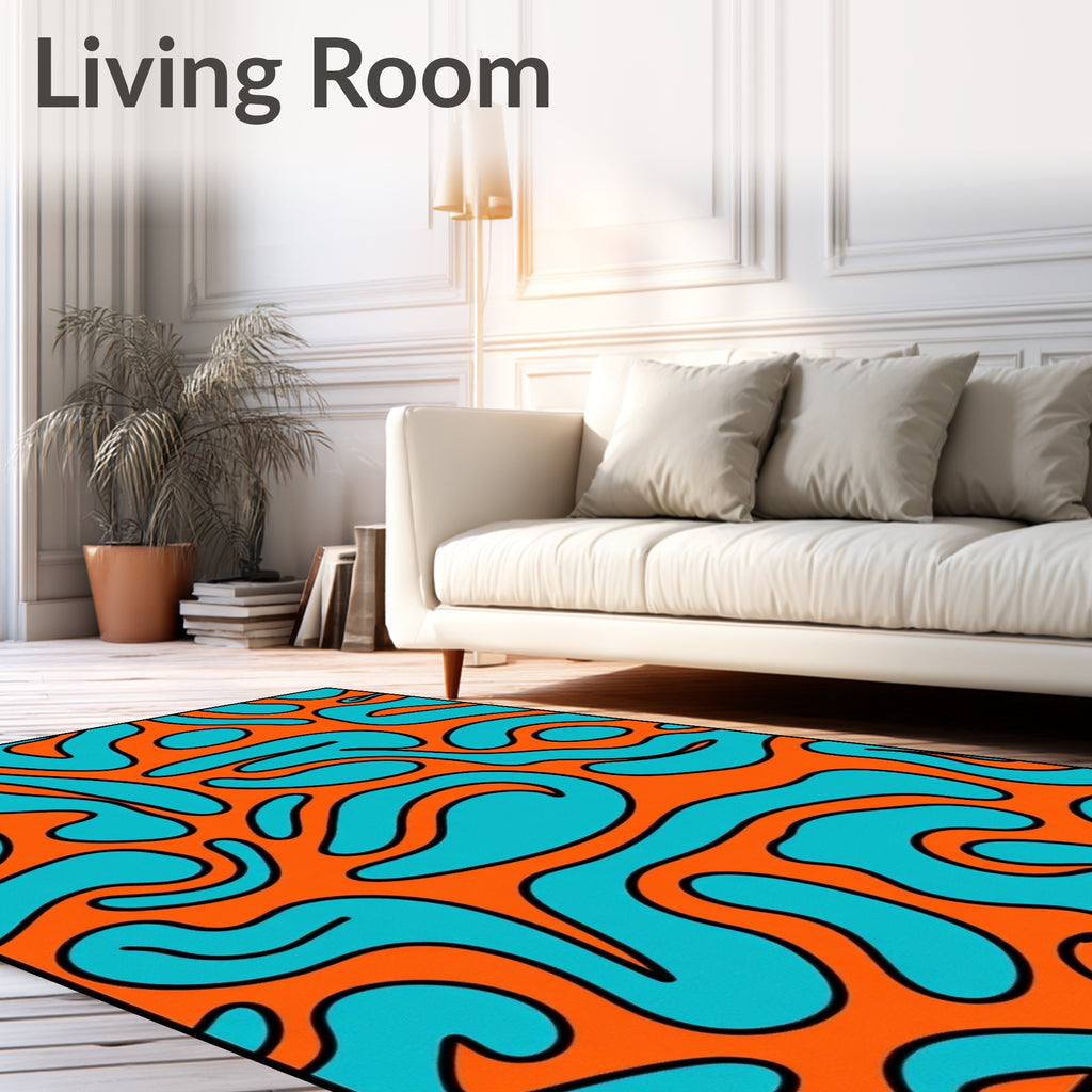 Bold Orange Aqua Swirl Rug