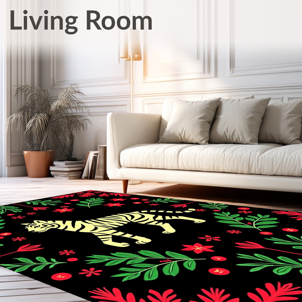 Yellow Tiger Red Green Floral Border Rug