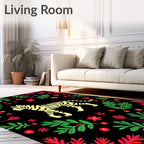 Yellow Tiger Red Green Floral Border Rug