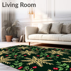 Golden Snowflakes With Red Berry Accents Rug