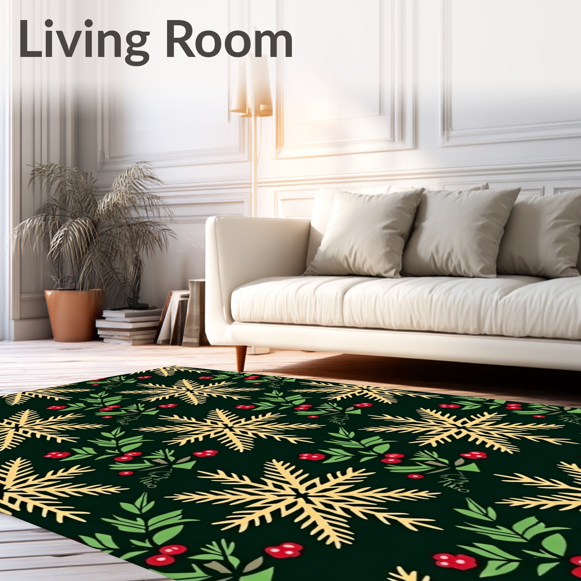 Golden Snowflakes With Red Berry Accents Rug
