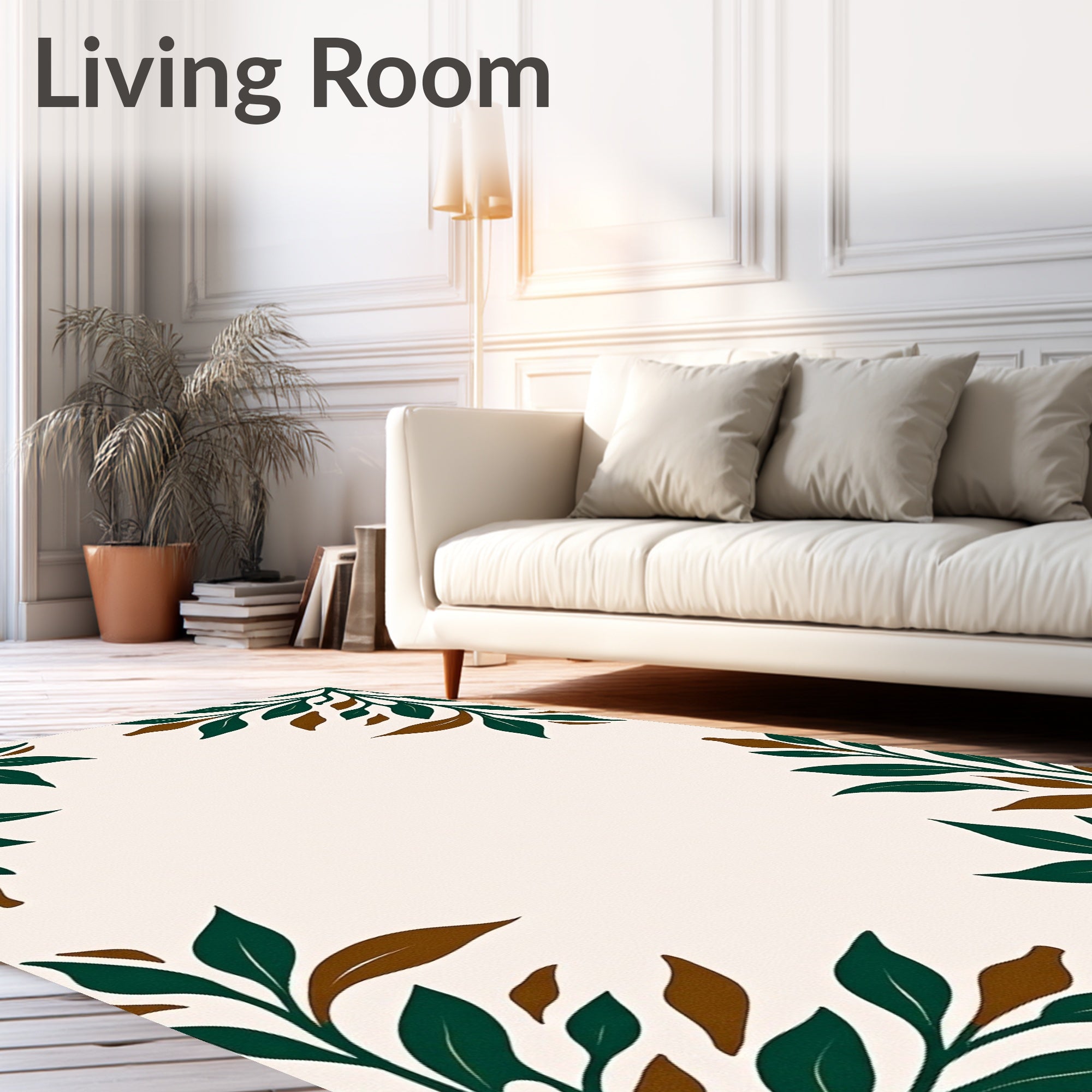 Verdant Green Brown Leaf Corner Rug