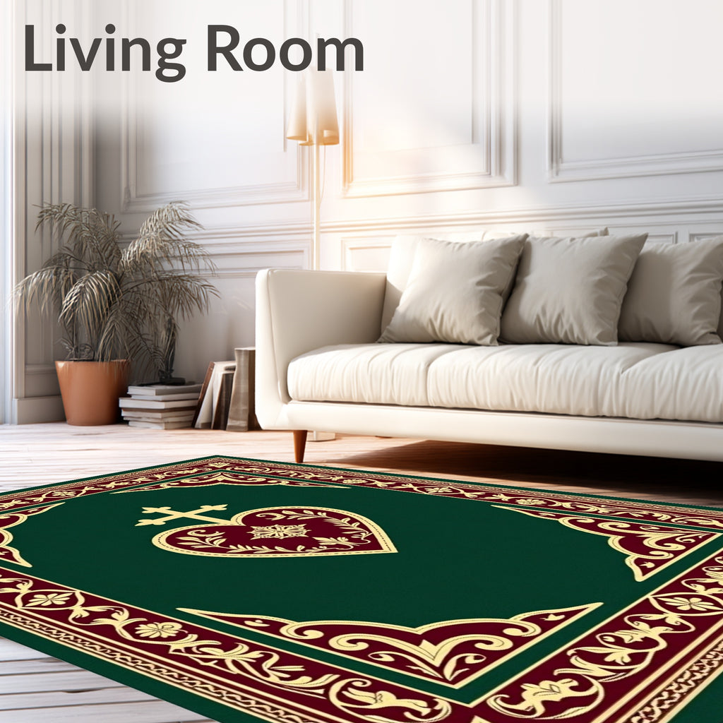 Deep Green Crimson Heart Cross Rug