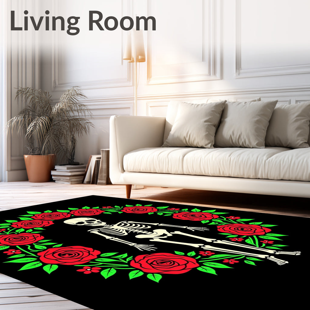 Gothic Skeleton Rose Garland Rug