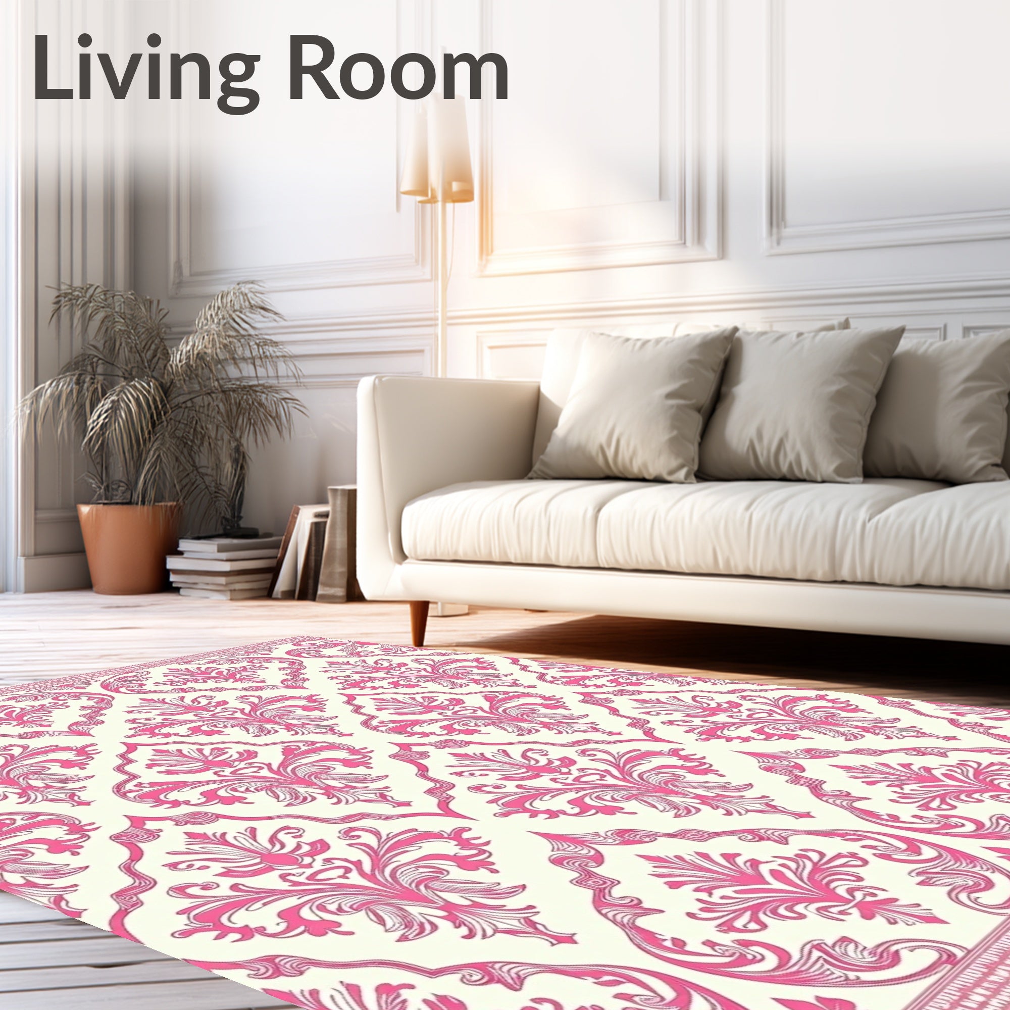 Classic Pink Baroque Floral Medallion Rug